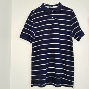J. Crew Classic Navy Blue & White Striped Short Sleeve Polo Shirt. Size L